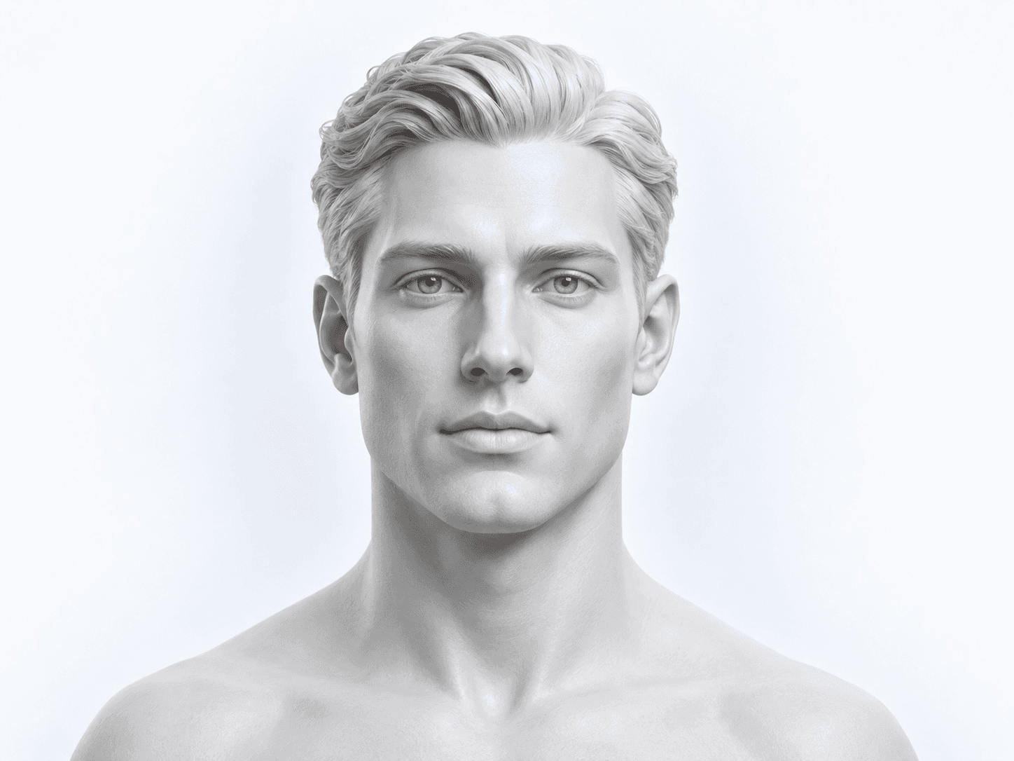 Sculpted 3D portrait with eye spacing, symmetry and jaw contour guides